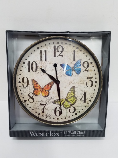 Westclox 12" Wall Clock with Butterflies - New