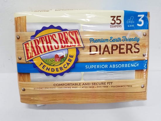 Earth's Best Diapers. Sealed package of 35. Size 3 for 16-28 pounds - New