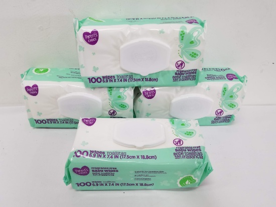 4 Sealed Packages of Baby Wipes. 100 per package, Fragrance Free - New