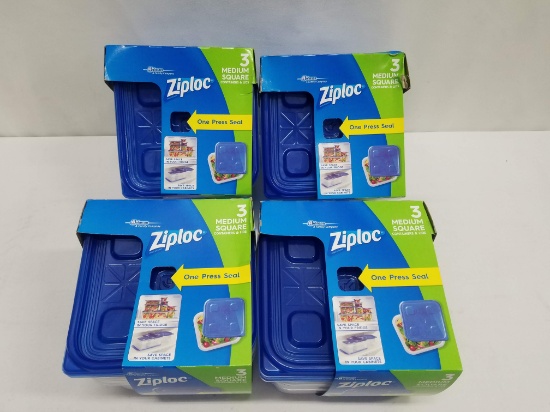 Ziplock Containers & Lids. 4 packages of 3 - New