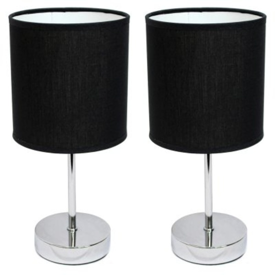 Mini/Small Basic Table Lamps - 2 pk - Silver toned w/ Black Shades - New