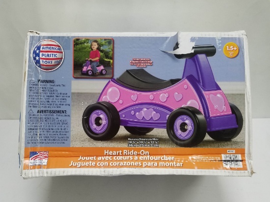 Toddler Ride On Toy - Pink & Purple with Hearts. Open Box, Parts Verified - New