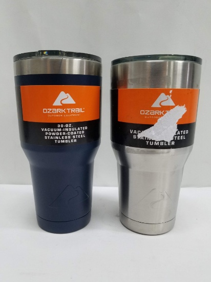 Ozark Trail 30 oz Vacuum Insulated SS Tumblers. 1 Navy/1Silver - New