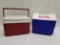 Pair of Small Coolers - Small Red Coleman, MiniMate by Igloo (Blue/White)