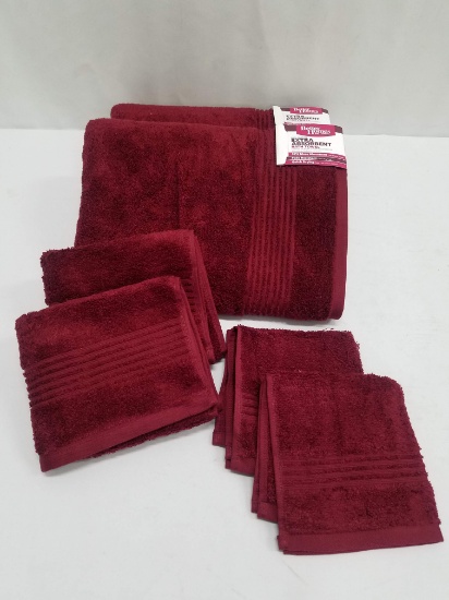 BH&G Bathroom Towels, Crimson Red, Set of 6: 2 Bath Towels, 2 Hand Towels, 2 Wash Cloths - New