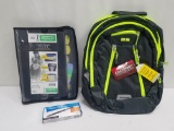 School Supplies Lot: Backpack with 7 Pocket File & 12 Felt Tip Pens - New
