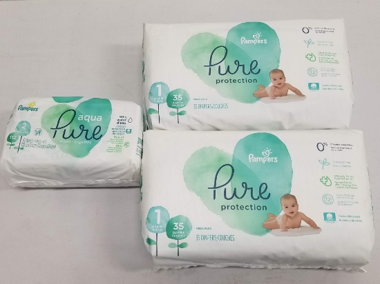 Pampers Pure Protection Diapers Size 1 for 8-12 pounds. 70 Diapers & 112 Wipes. Sealed - New