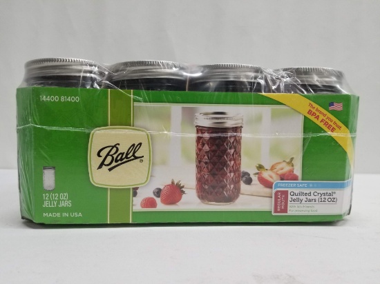 Ball Quilted Crystal Jelly Jars (12, 12oz) - Canning Jars - Open Box - New