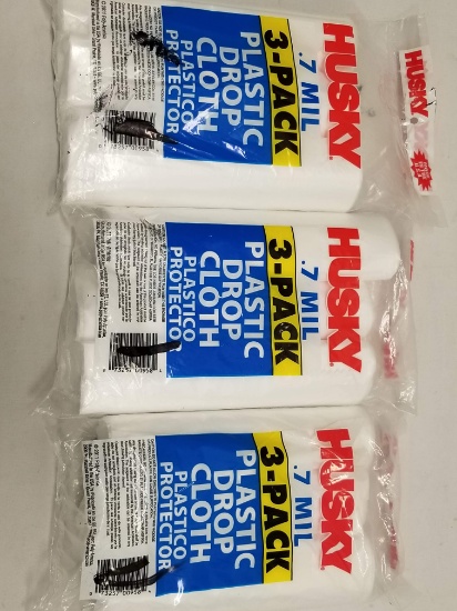 Plastic Drop Cloths. Husky 0.7 MIL, Three 3 packs - New