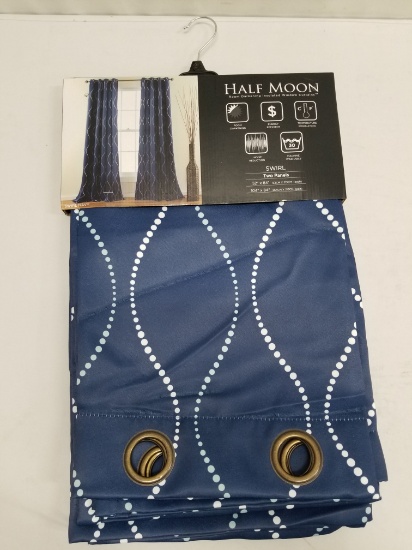 Half Moon Room Darkening Insulated Window Curtains (Qty 2) - Swirl, Blue/White, 52"W x 84" L - New