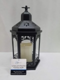 Black Hexagon Lantern with Flameless LED Pillar Candle - New