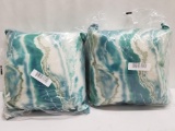 Pair of Marbled Green/Cream Throw Pillows - 12