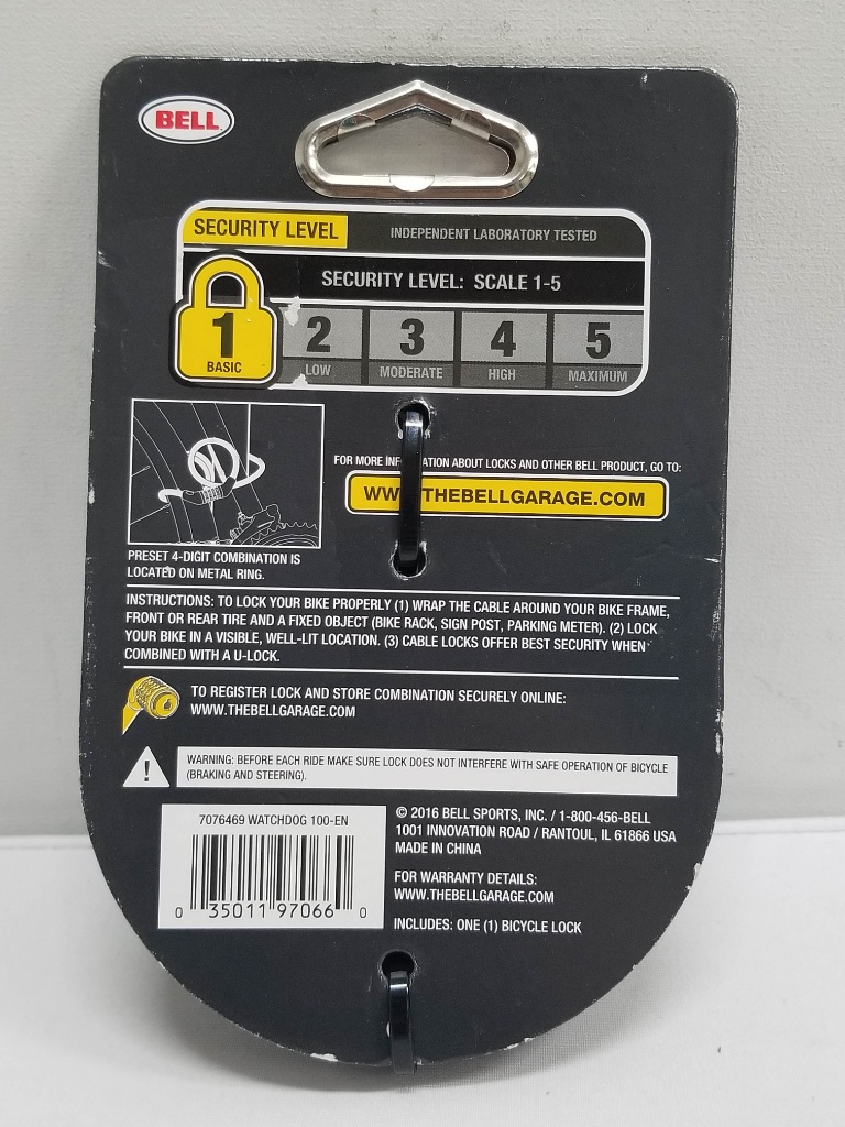 bell bike lock default combination