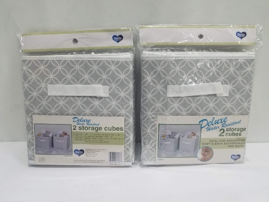 Gray & White Water Resistant Storage Cubes. 2 Packages of 2, qty 4, 10"x10"x10" - New
