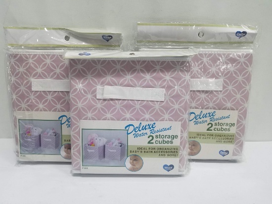 Pink & White Water Resistant Storage Cubes. 3 packages of 2, qty 6, 10"x10"x10" - New