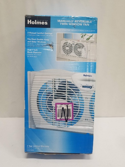 Window Fan, Manually Reversible Twin Window Fan by Holmes. Open Box, Dual 7" Blade - New