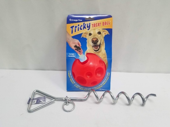 Dog Treat Ball & 16" Tie Out Stake - New
