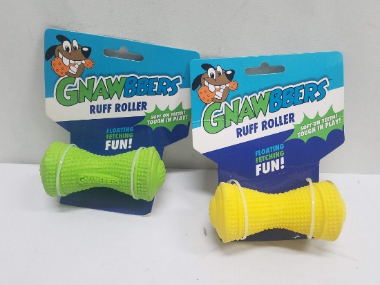 Gnawbbers Dog Toys, Qty 2: Ruff Rollers: 1 yellow & 1 green - New