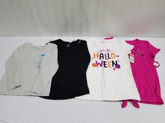 4 Girls Shirts: Gray size 7/8, Black size 8, White size 10/12, Pink size 14 - New