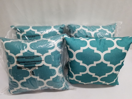 Mainstays Decorative Pillows. 18"x18" with Teal Design, qty 4 - New