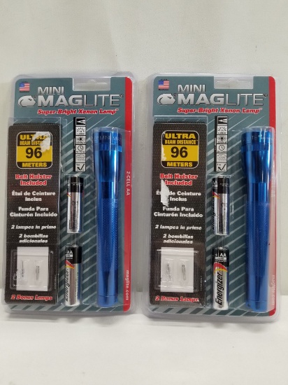 Mini Maglites with Extra Bulbs (Qty 2) - Blue - New