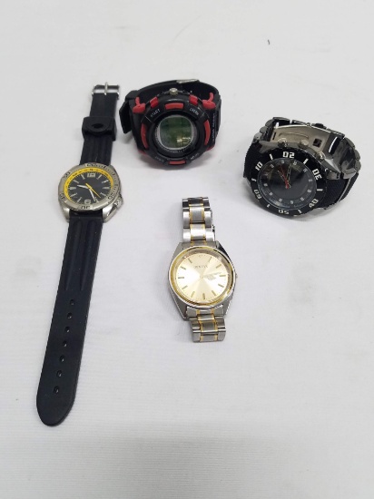 4 Men's Watches. 2 Tone Metal, Black/Red, Black/Yellow, Black/White