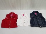 Girls Sleeveless Vests: Red size 8/10, White size 6/6X, Blue size 8/10