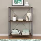 Mainstays 3 Shelf Bookcase. Used, Unassembled, Complete, Dark Gray Legs/Dark Brown Shelves