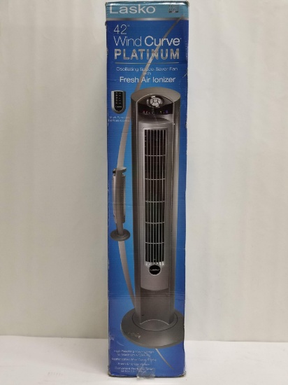 Lasko 42" Wind Curve Platinum Oscillating Space-Saver Fan with Ionizer - Open Box, New