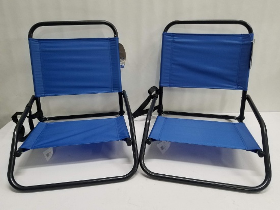 Sandpiper Sand Chairs by Stansport, Blue, with Back Pocket & Carrying Strap, Qty 2 - New