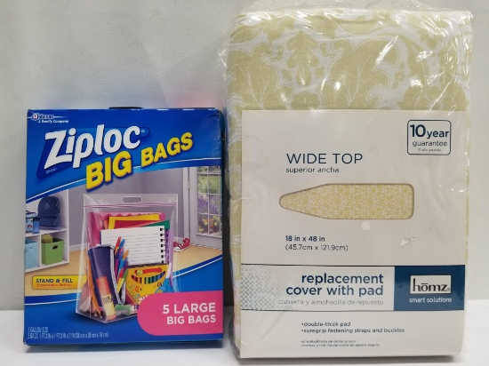 Ziploc Big Bags (Qty 5), and Homz Ironing Board Cover/Pad - New