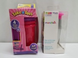 Toddler Cups Lot: Take & Toss 4 Straw Cups, Munchkin Steel Your Heart Insulated Cup - New