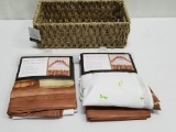 Kitchen Lot: 2 Sets of Country Garden Printed Window Coverings, + Seagrass Media Basket - New