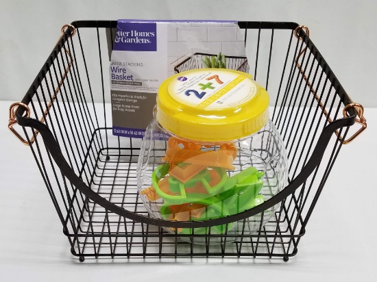 Kitchen(y) Lot: Large Stacking Wire Basket, + Numbers Cookie Cutters - New