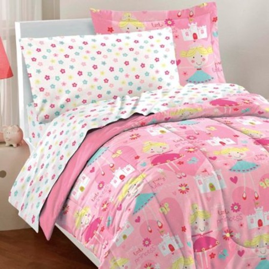 Full/Double Complete Bed Set, Pretty Princess, Comforter, Flat & Fitted Sheet, Pillowcases - New