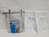 Over Cabinet Trash, 2 Silverware Organizers, Trash works with Gallon Trash Bags - New