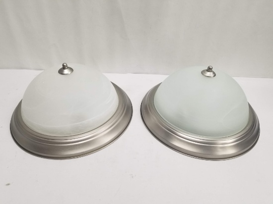 Pair of Light Fixtures - Brushed Metal with Marbled Dome Glass - Open Box, New