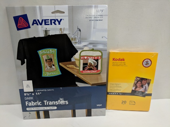 Printing Lot, Avery Dark Fabri Transfers, 8 1/2x11, Kodak Photo Paper (20) - New