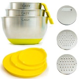 Casy 9pc Stainless Steel Mixing Bowls Non-slip Silicone Bases + 3 Graters - New