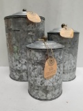 3pc Hand Crafted Steel Decorative Canisters with Lids - New