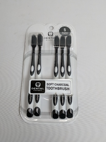 5 Soft Charcoal Tooth Brushes, Dental Expert, Pkg Slightly Open - New
