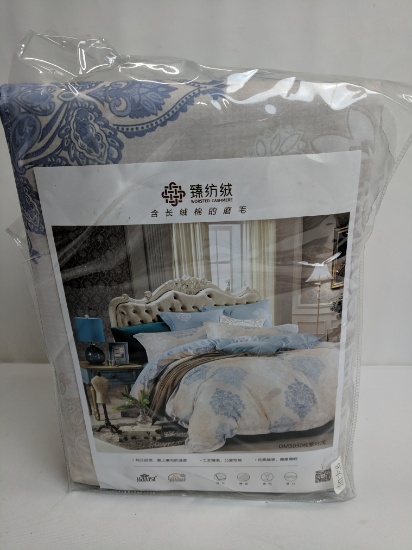 Blue, Grey and White King Size Super Large Flat Sheet, 2 Shams, Heavy Top Sheet - New