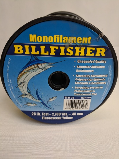 25 lb Test Fluorescent Yellow Fishing Line, 2,700 yards, Bill fisher, Monofilament - New