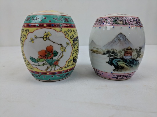 2 Asian Colorful Porcelain/Ceramic Decor