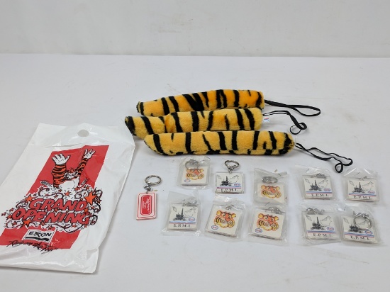 10 Esso Vintage Keychains, 1 Malaysian Keychain, 3 Tiger Tails from Exxon Grand Opening