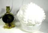 Antique Sconce Brass with White Milk Glass Reproduction Crown Oil Globe