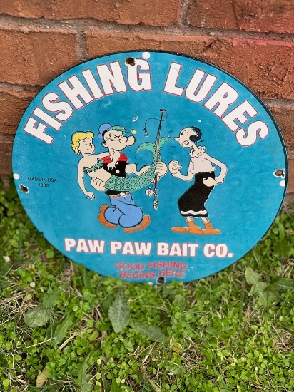 Popeye and Olive Oil Fishing Lures Single Sided Sign