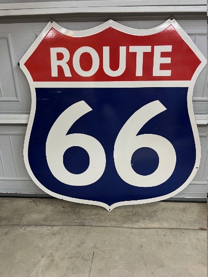 Route 66 Porcelain and Enameled Single Sided Sign