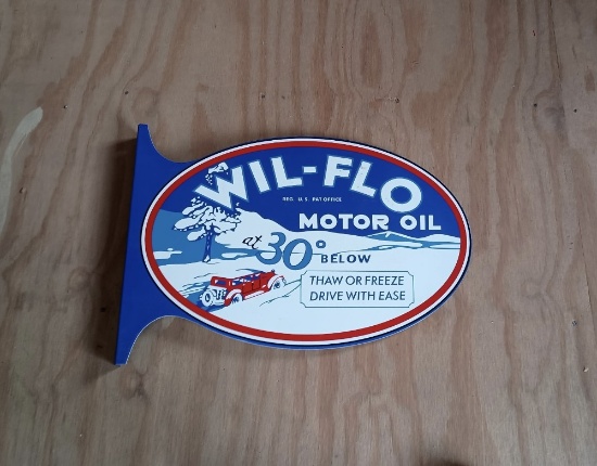 Wil-Flo Motor Oil Flange Porcelain Sign