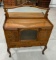 QUARTER SAWN OAK BUFFET SERVER QUEEN ANNE LEGS CARVED DOORS AND DRAWER FROSTED GLASS BEVELED MIRROR